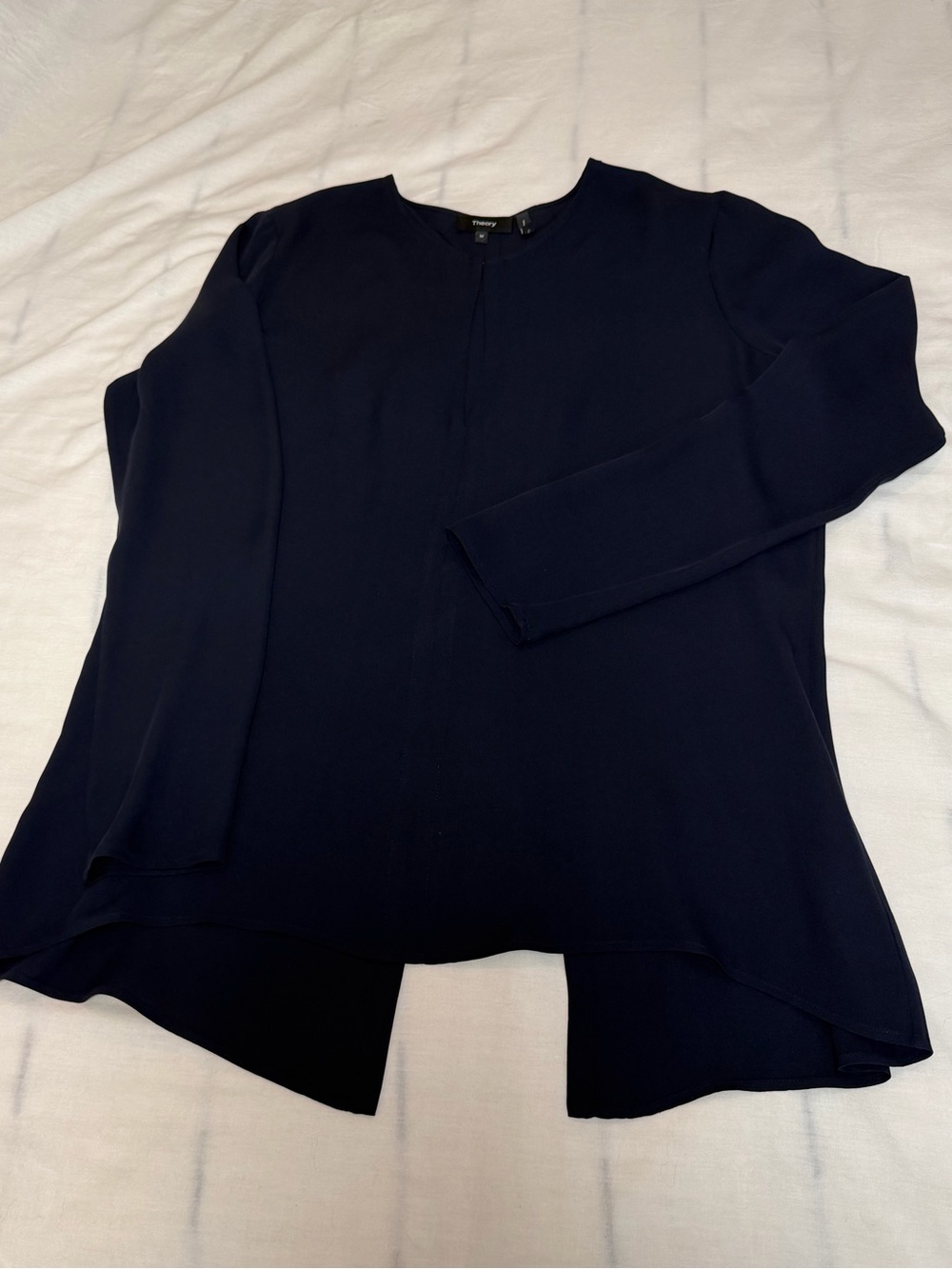 Theory Navy Round-Neck Long Sleeve Blouse